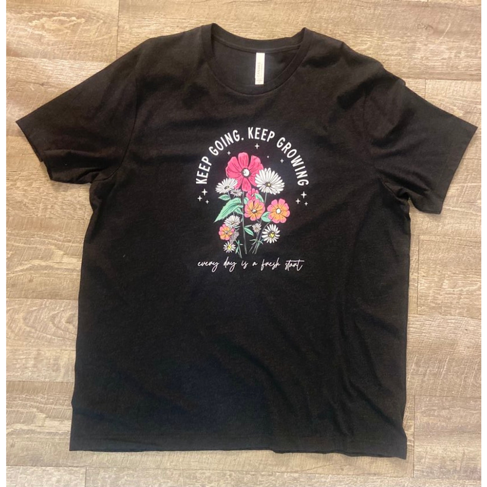 Women's Bella + Canvas T-shirt, Size XL, Black‎ with Floral, New